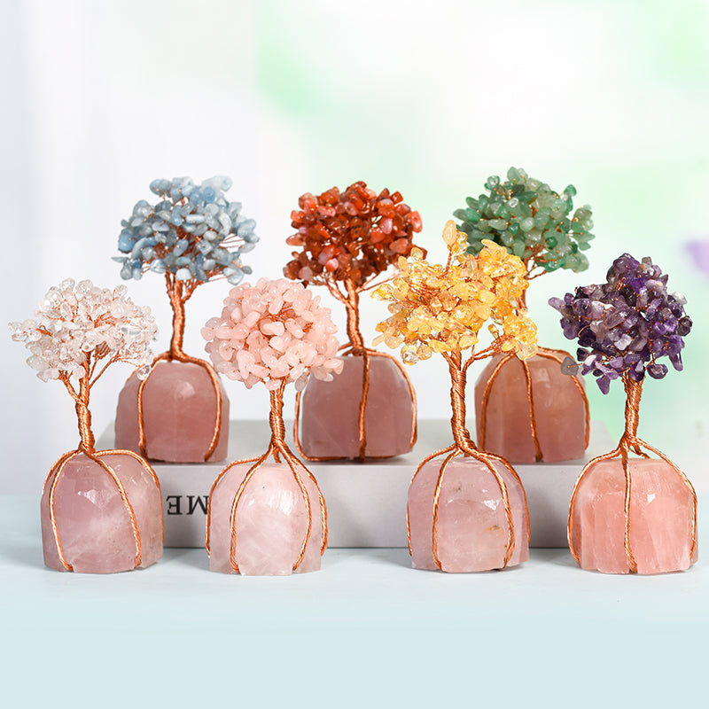Wire Wraped Tree( Rose Quartz&Clear Quartz Base)