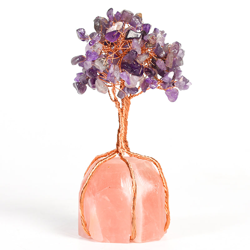 Wire Wraped Tree( Rose Quartz&Clear Quartz Base)