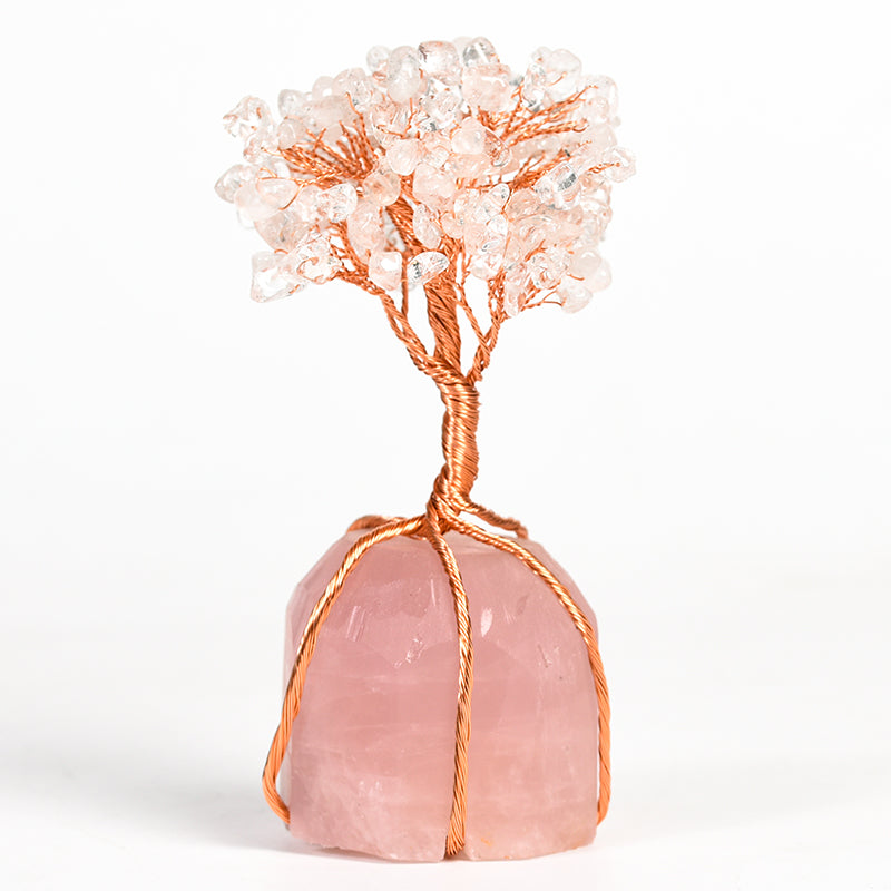 Wire Wraped Tree( Rose Quartz&Clear Quartz Base)