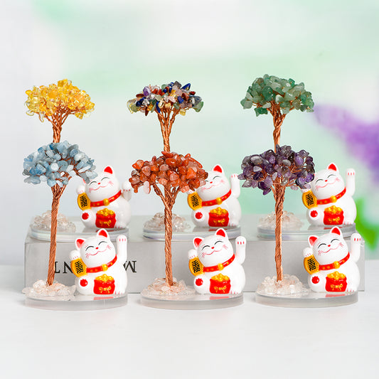 Lucky Cat Crystal Tree