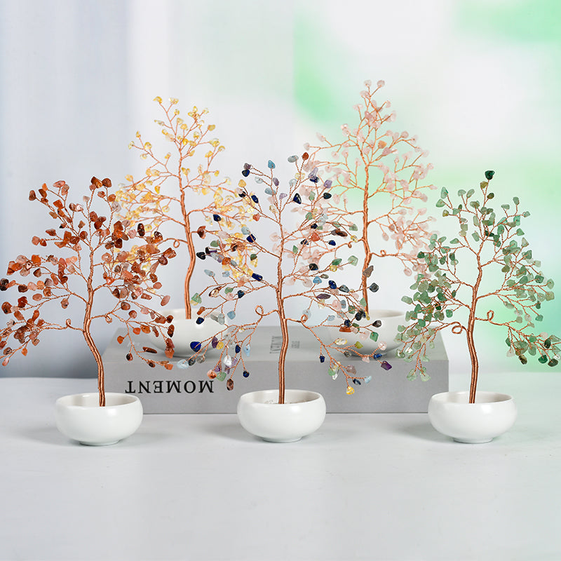 White Ceramic Bowl Crystal Tree