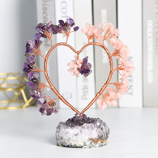 Amethyst Cluster Crystal Heart Tree