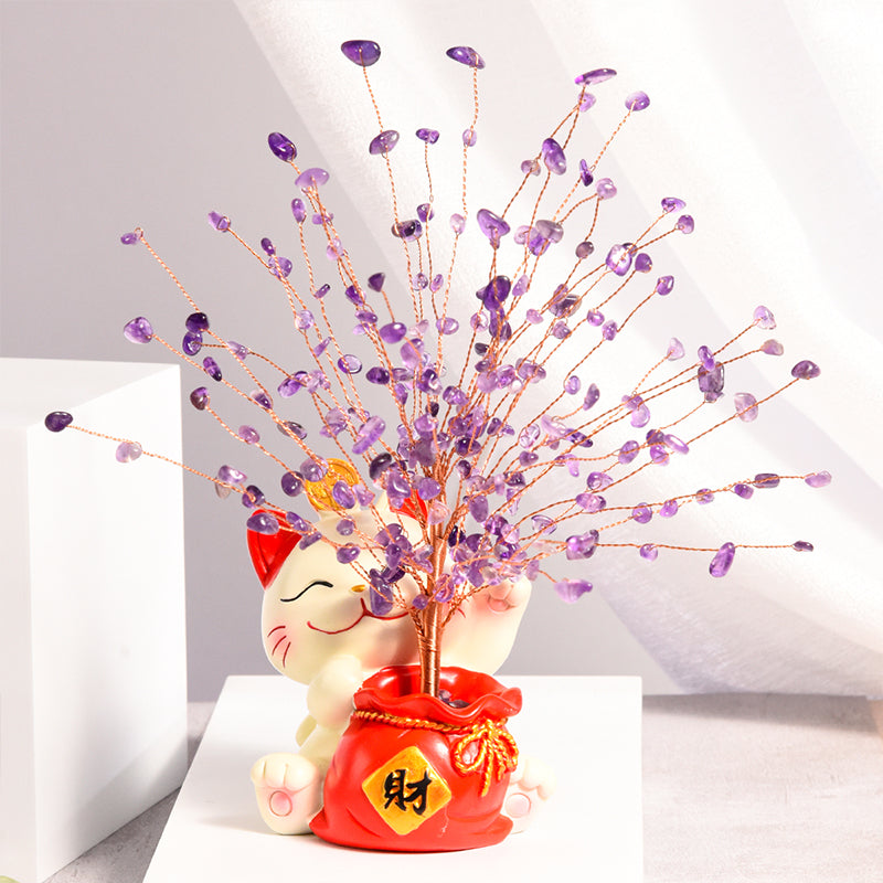 Lucky Cat Crystal Tree