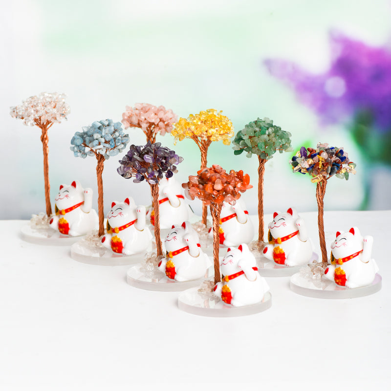 Lucky Cat Crystal Tree