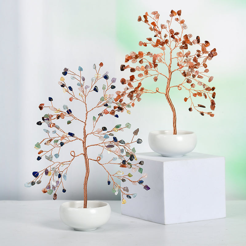 White Ceramic Bowl Crystal Tree