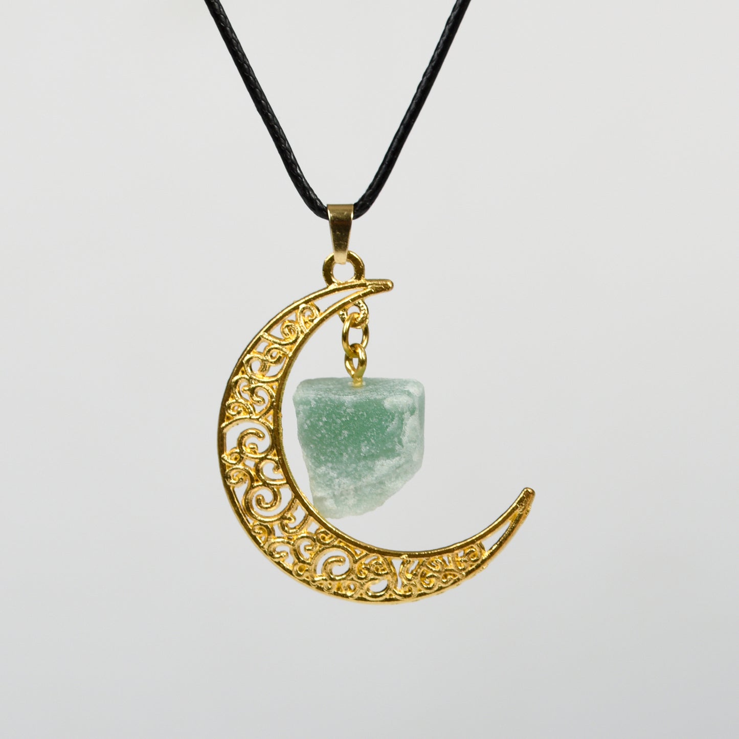 Raw Crystal & Moon Pendant