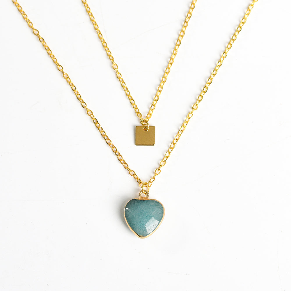 Crystal Heart with Square Double Pendant