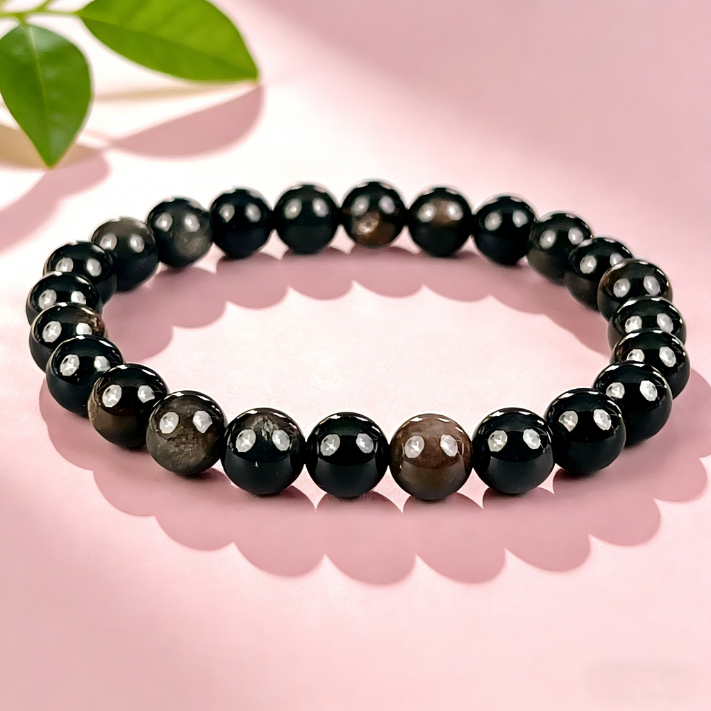 Silver Obsidian  Beaded Bracelet