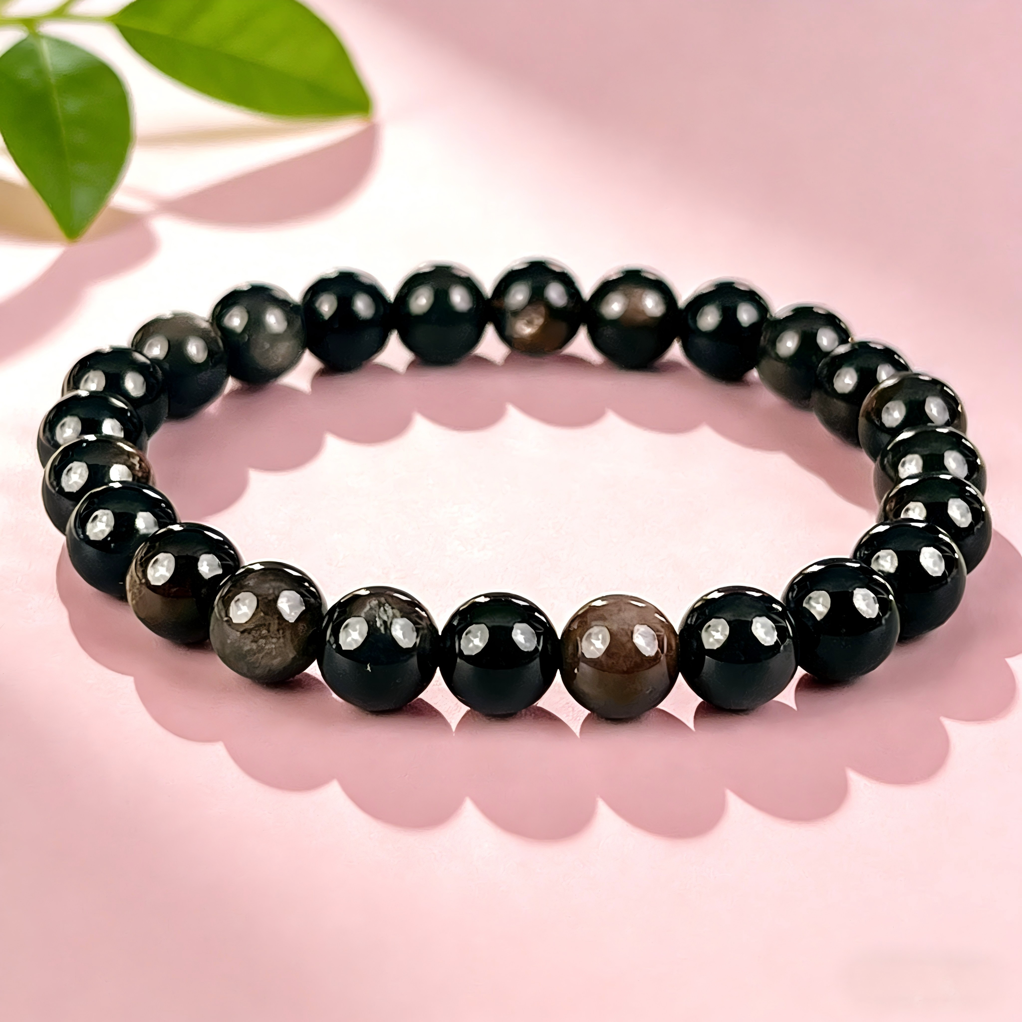Silver Obsidian  Beaded Bracelet