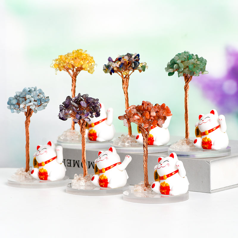 Lucky Cat Crystal Tree