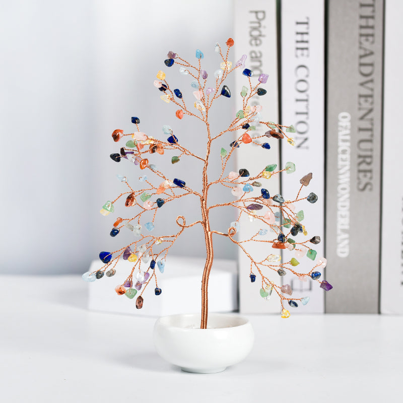 White Ceramic Bowl Crystal Tree