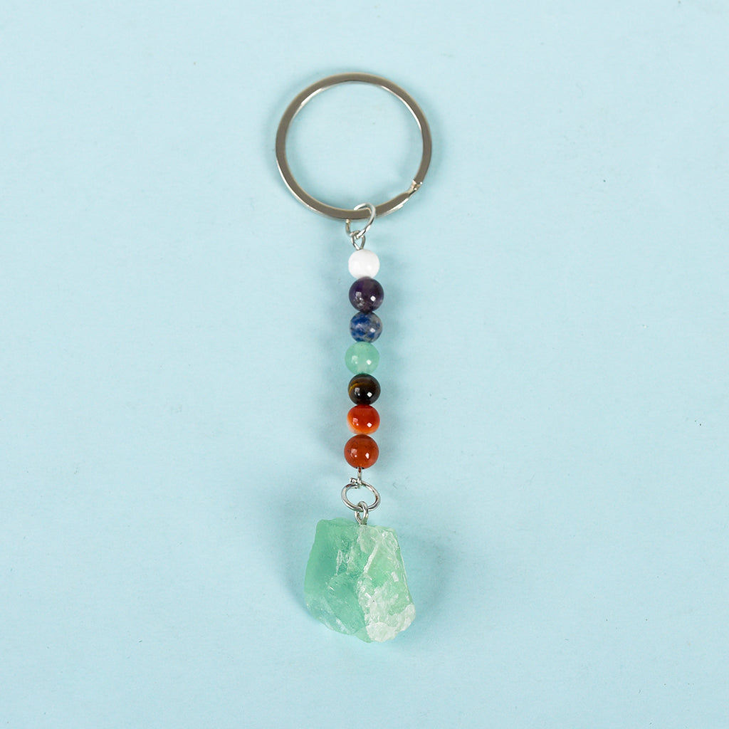 raw stone seven chakras keychain