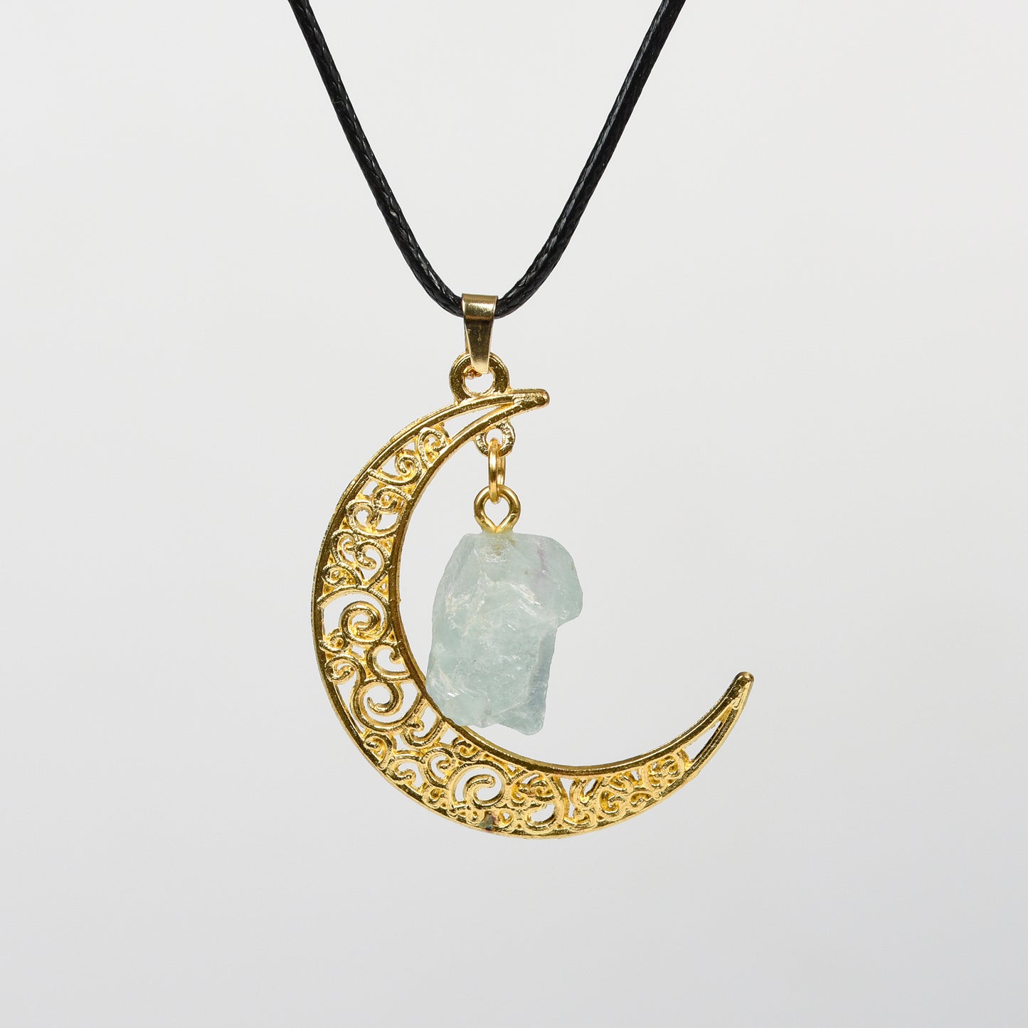 Raw Crystal & Moon Pendant