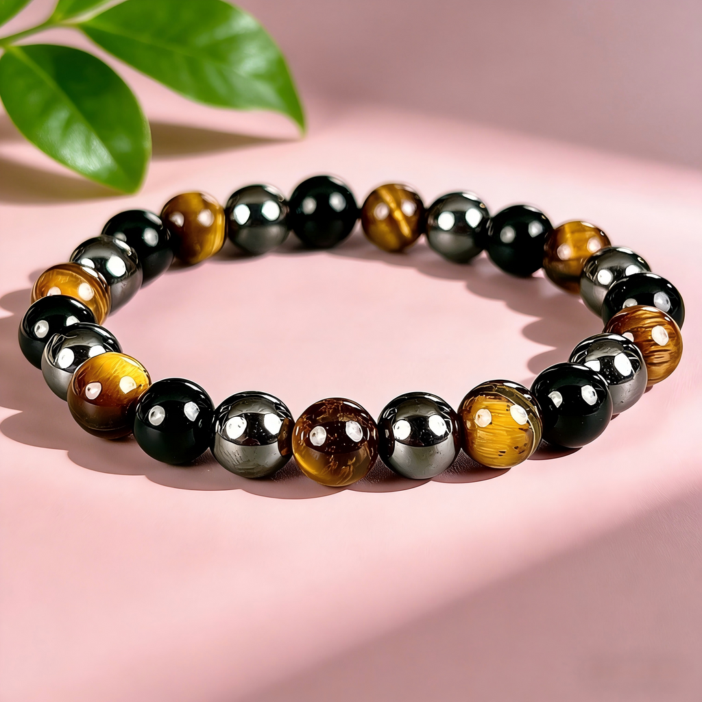 Yellow Tiger Eye and Hematite  Beaded Bracelet