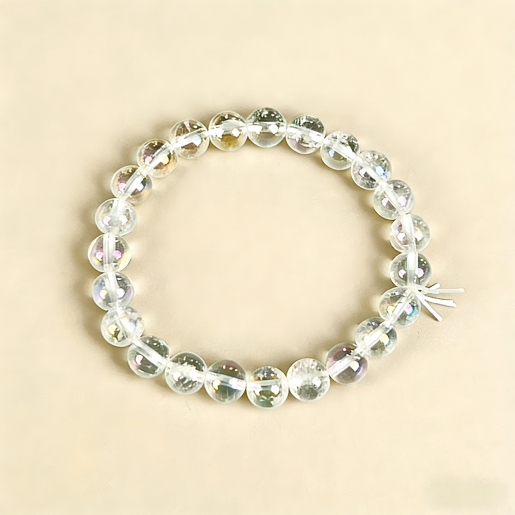 Aura Coated Clear Quartz  Beaded Bracelet
