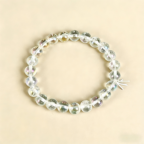 Aura Coated Clear Quartz  Beaded Bracelet