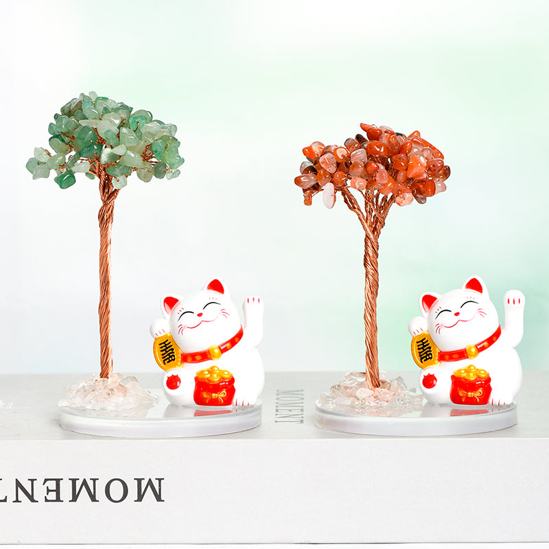 Lucky Cat Crystal Tree