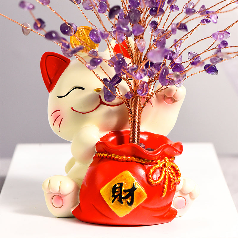 Lucky Cat Crystal Tree