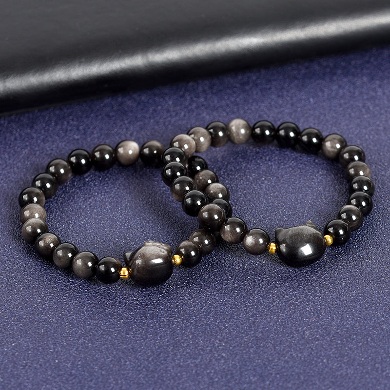 Sliver Obsidian With Carving Bracelet