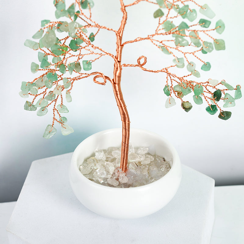 White Ceramic Bowl Crystal Tree