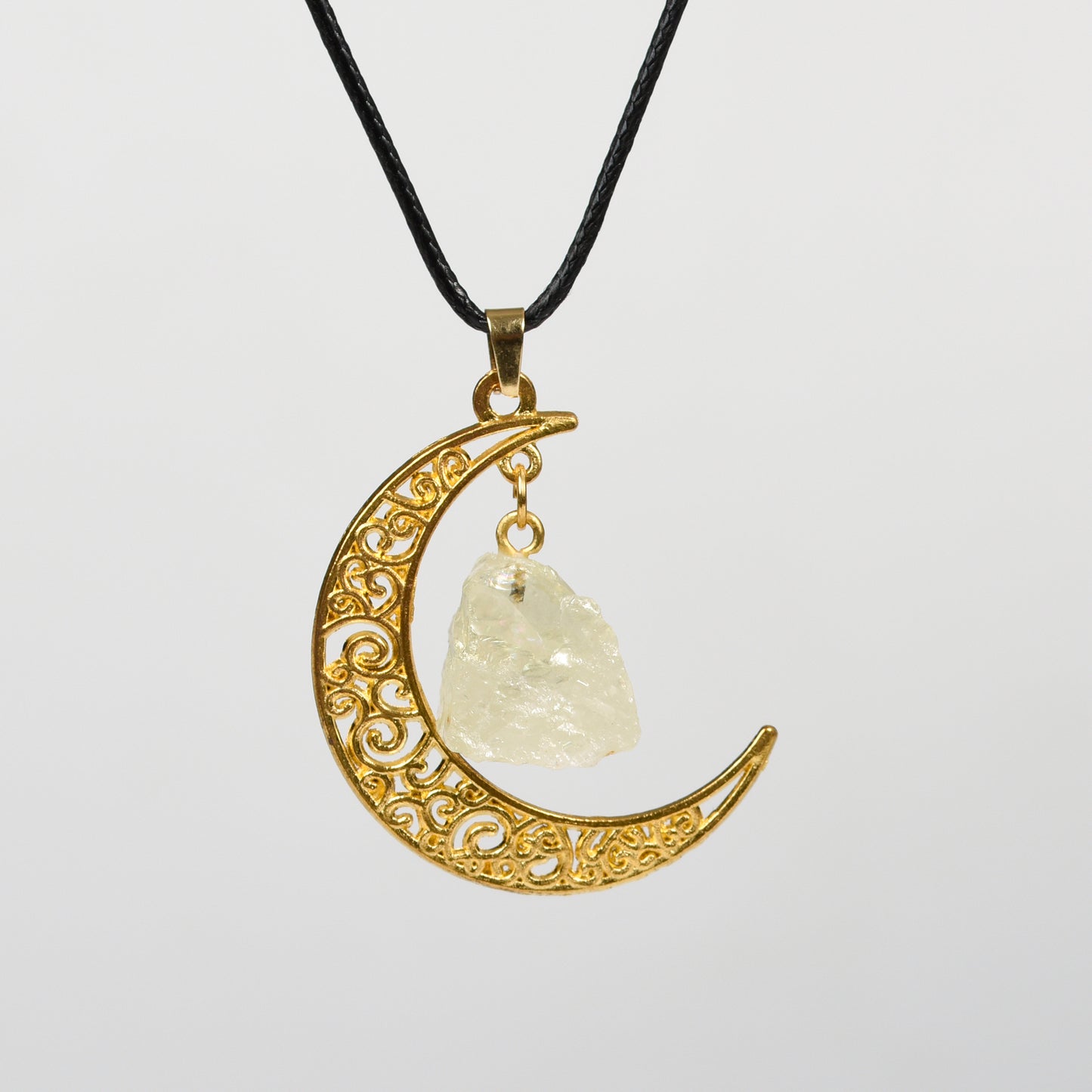 Raw Crystal & Moon Pendant