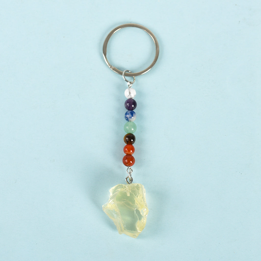 raw stone seven chakras keychain