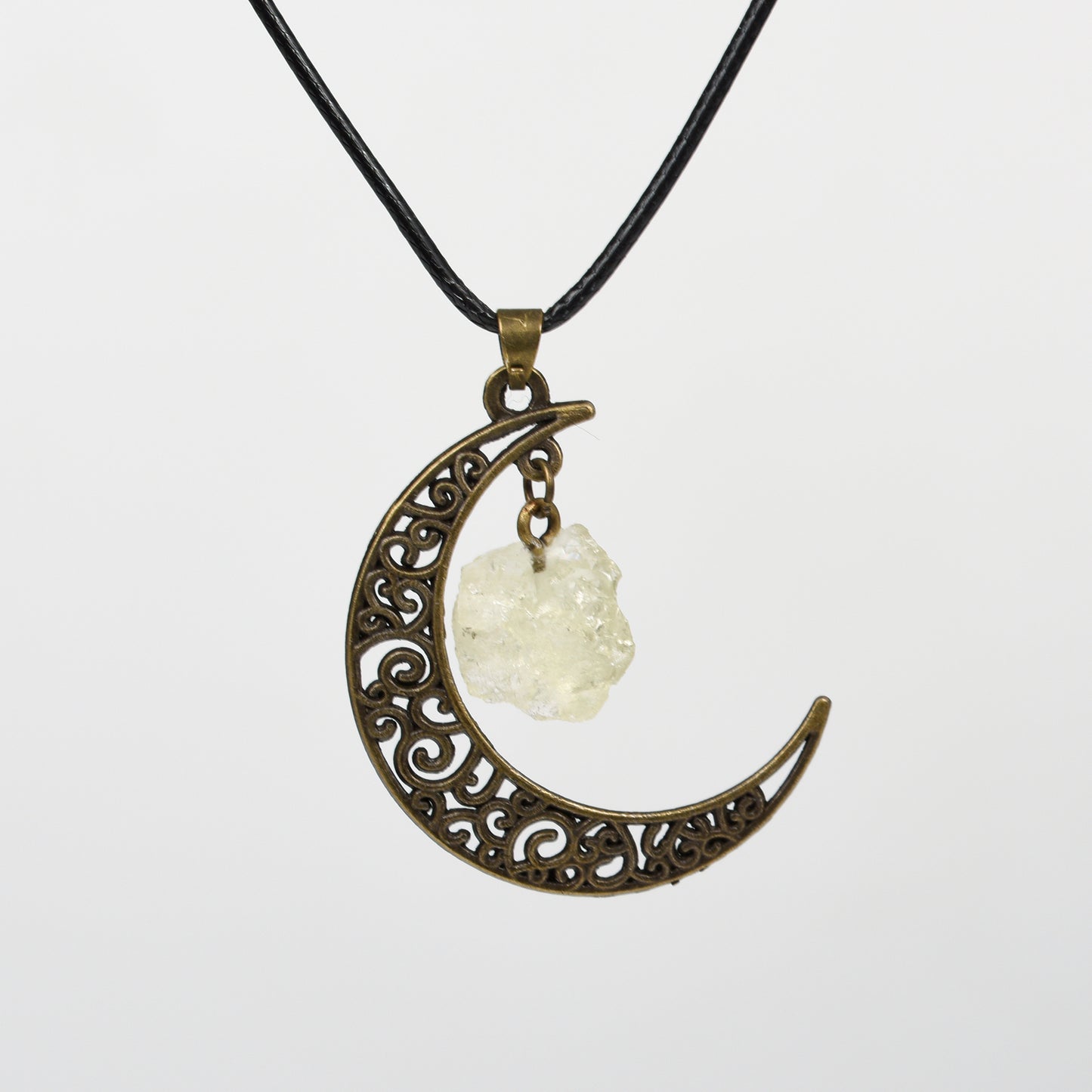 Raw Crystal & Moon Pendant