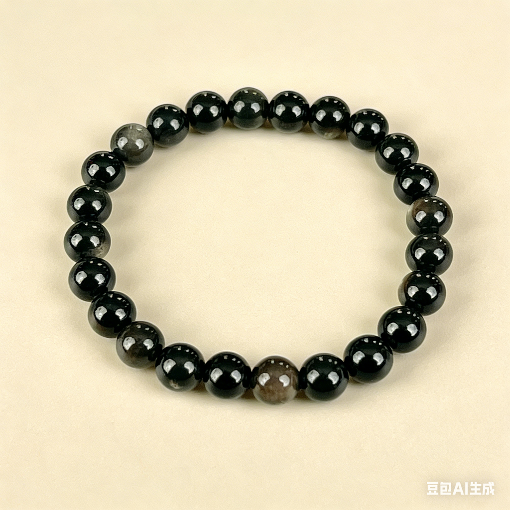 Silver Obsidian  Beaded Bracelet
