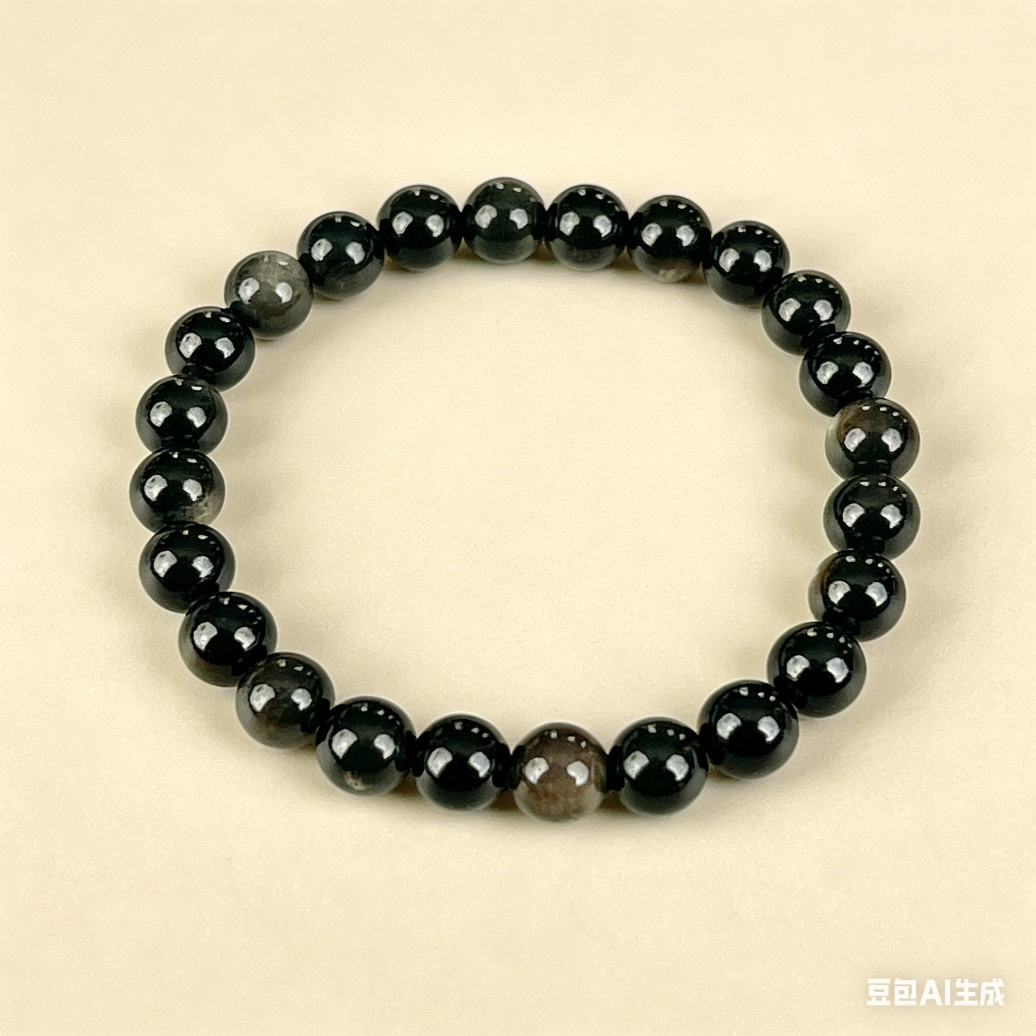 Silver Obsidian  Beaded Bracelet