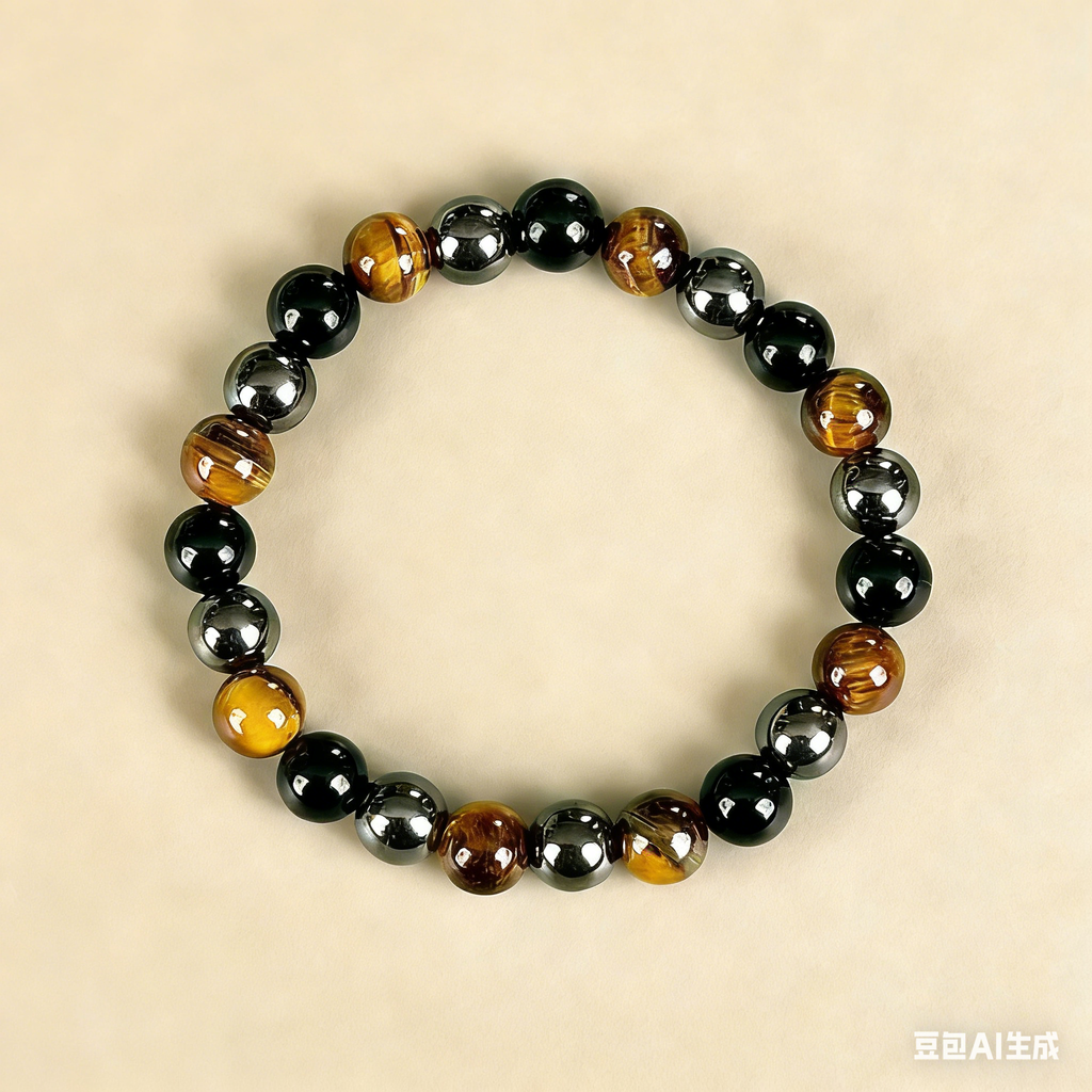 Yellow Tiger Eye and Hematite  Beaded Bracelet
