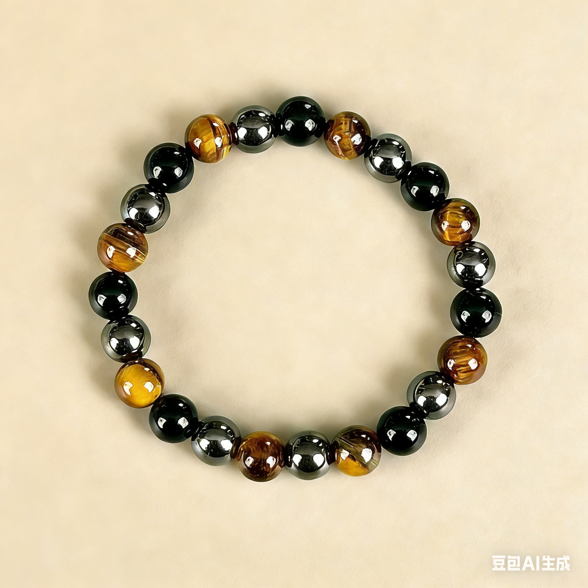 Yellow Tiger Eye and Hematite  Beaded Bracelet