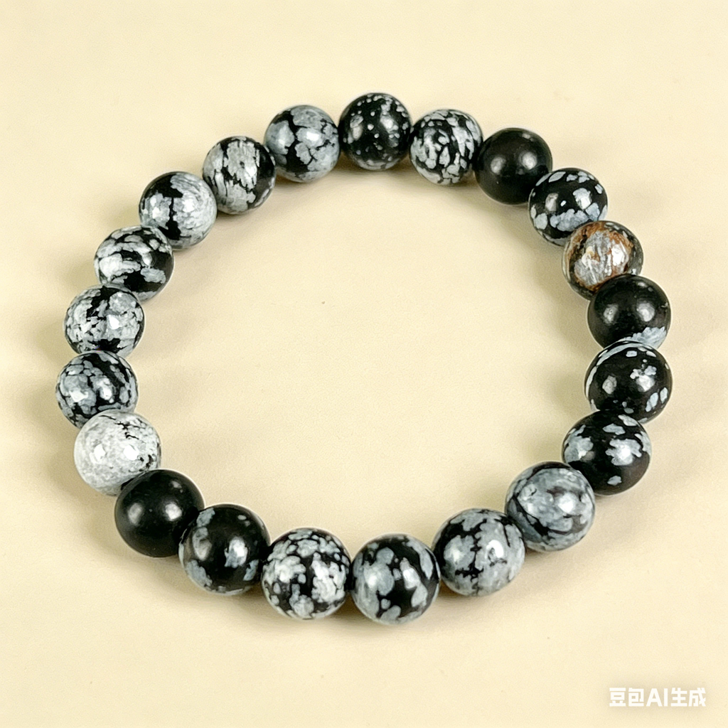 Snowflake Obsidian  Beaded Bracelet