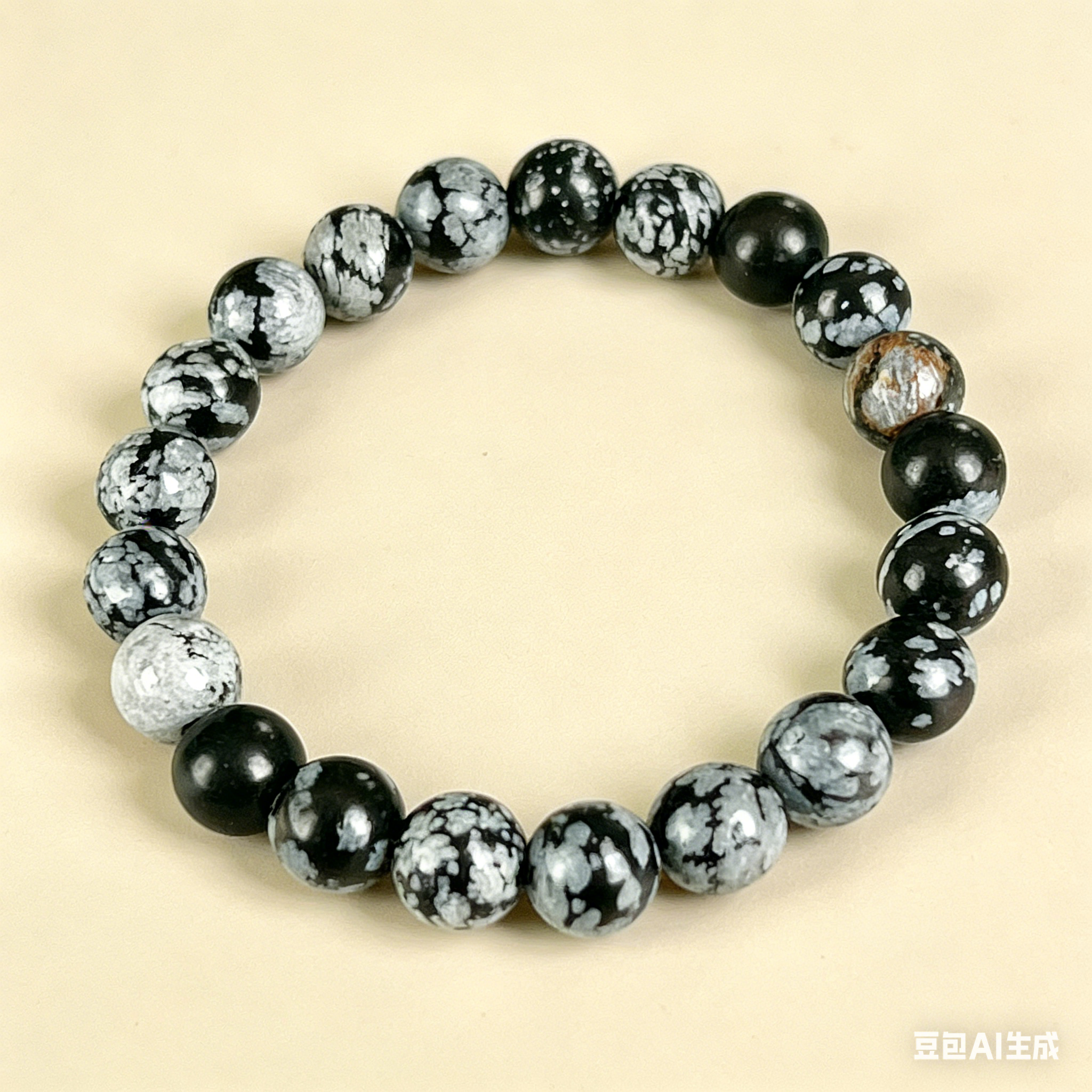 Snowflake Obsidian  Beaded Bracelet