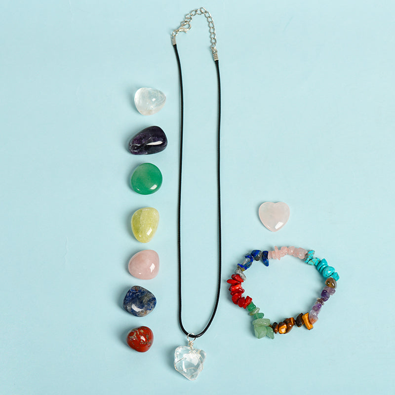 Seven Chakras Bracelet&Pendant&Tumble Combination Set