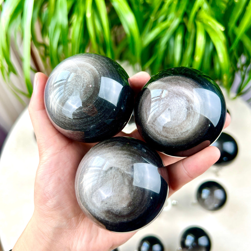 silver obsidian sphere