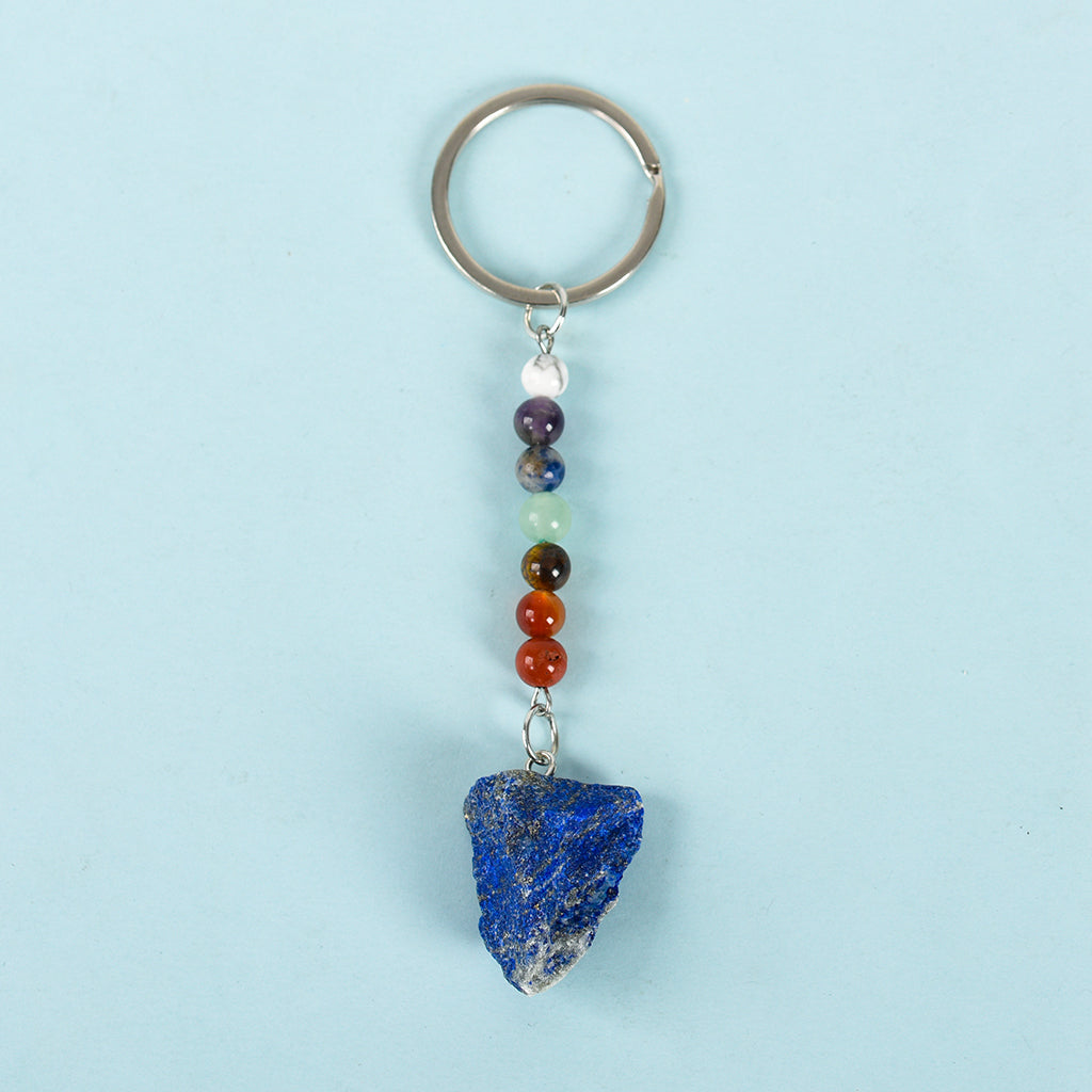 raw stone seven chakras keychain