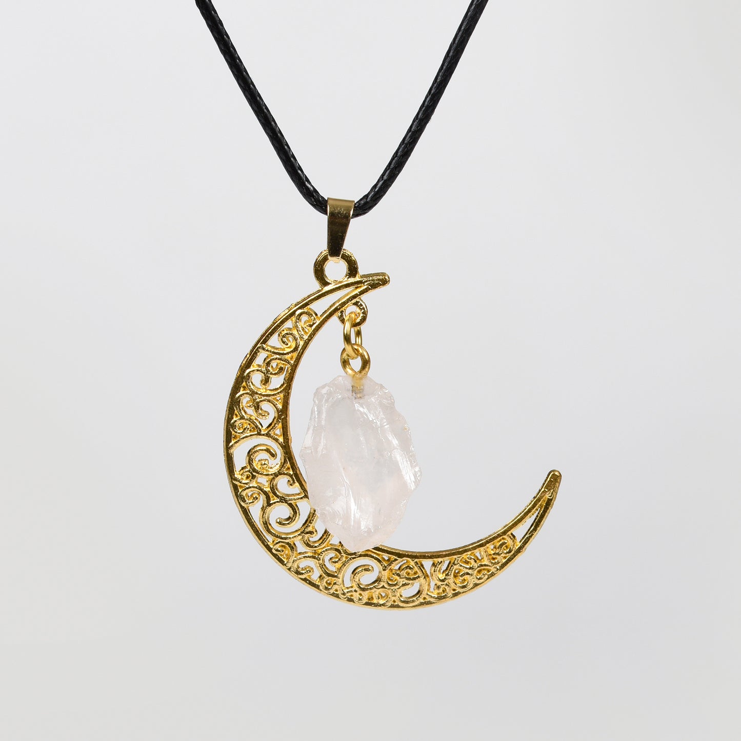 Raw Crystal & Moon Pendant