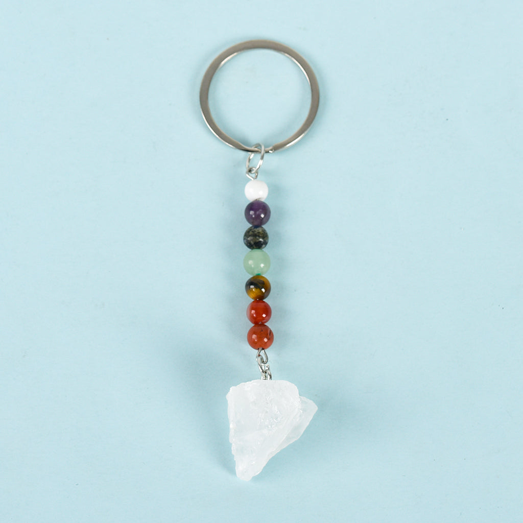 raw stone seven chakras keychain