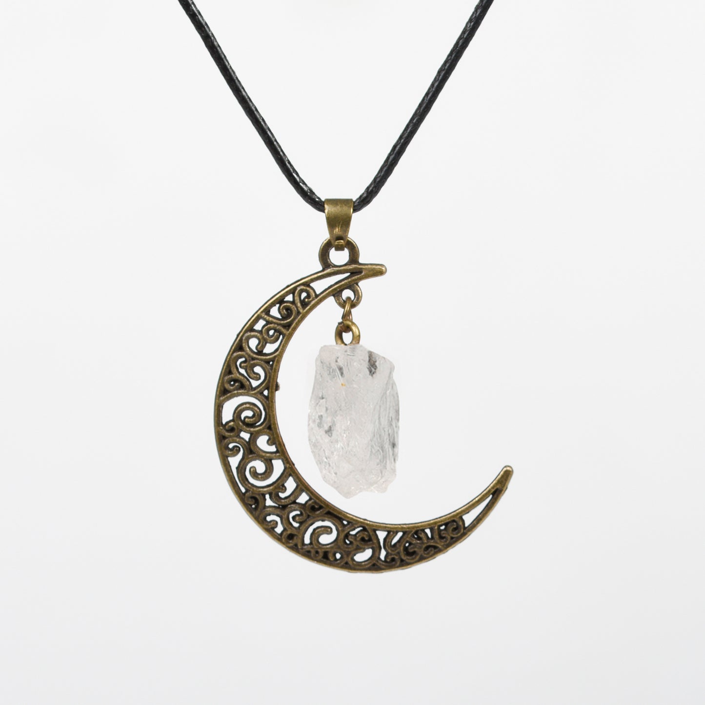 Raw Crystal & Moon Pendant