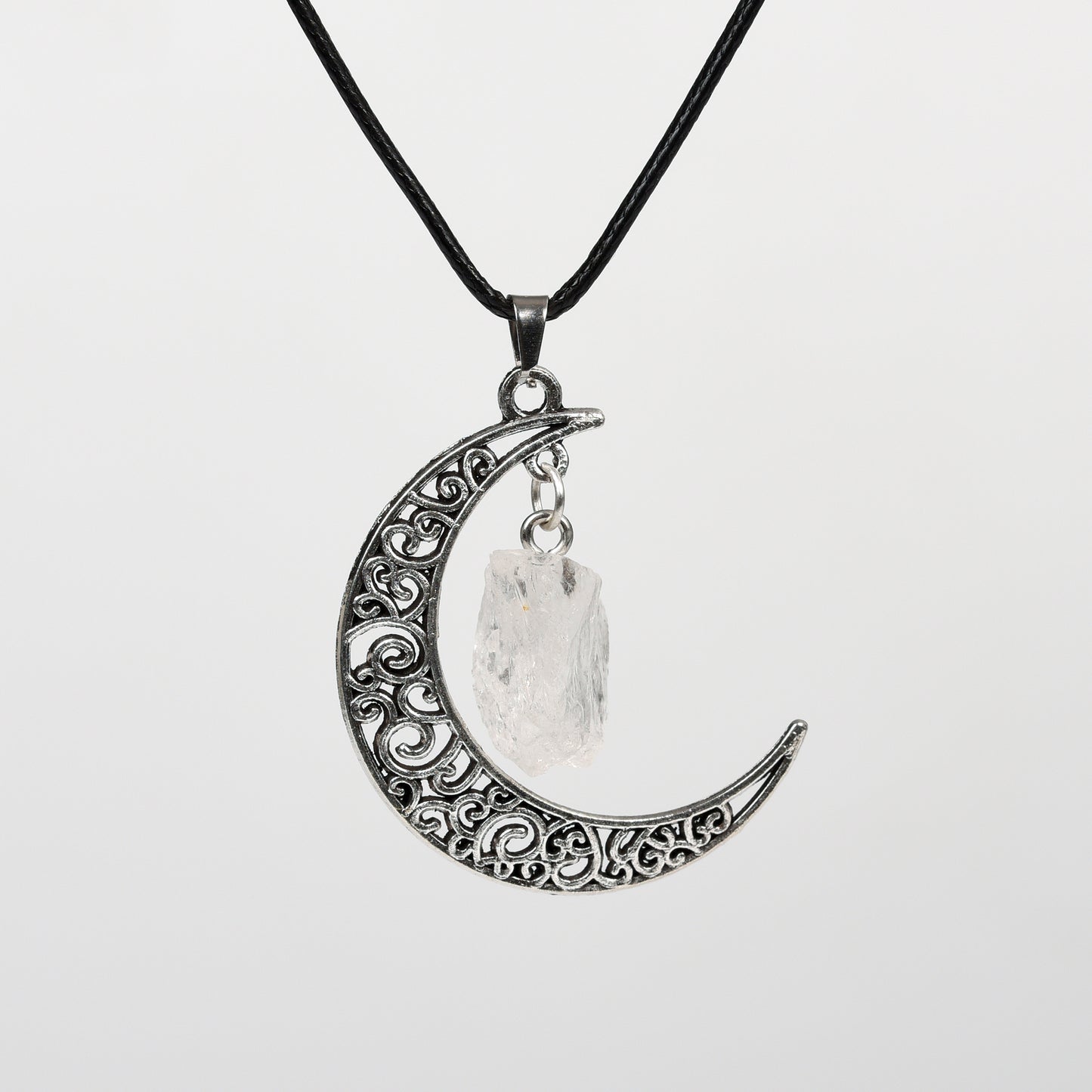 Raw Crystal & Moon Pendant