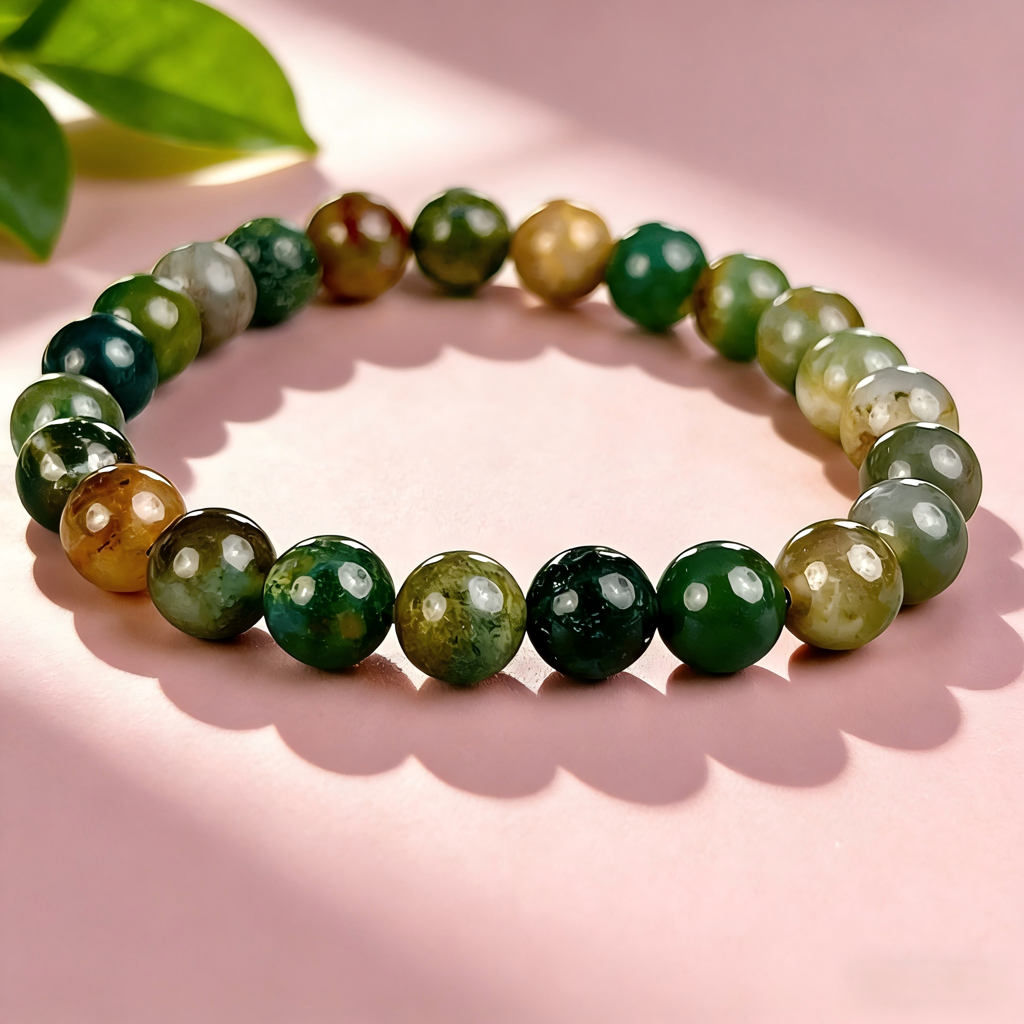 Moss Agate  Beaded Bracelet