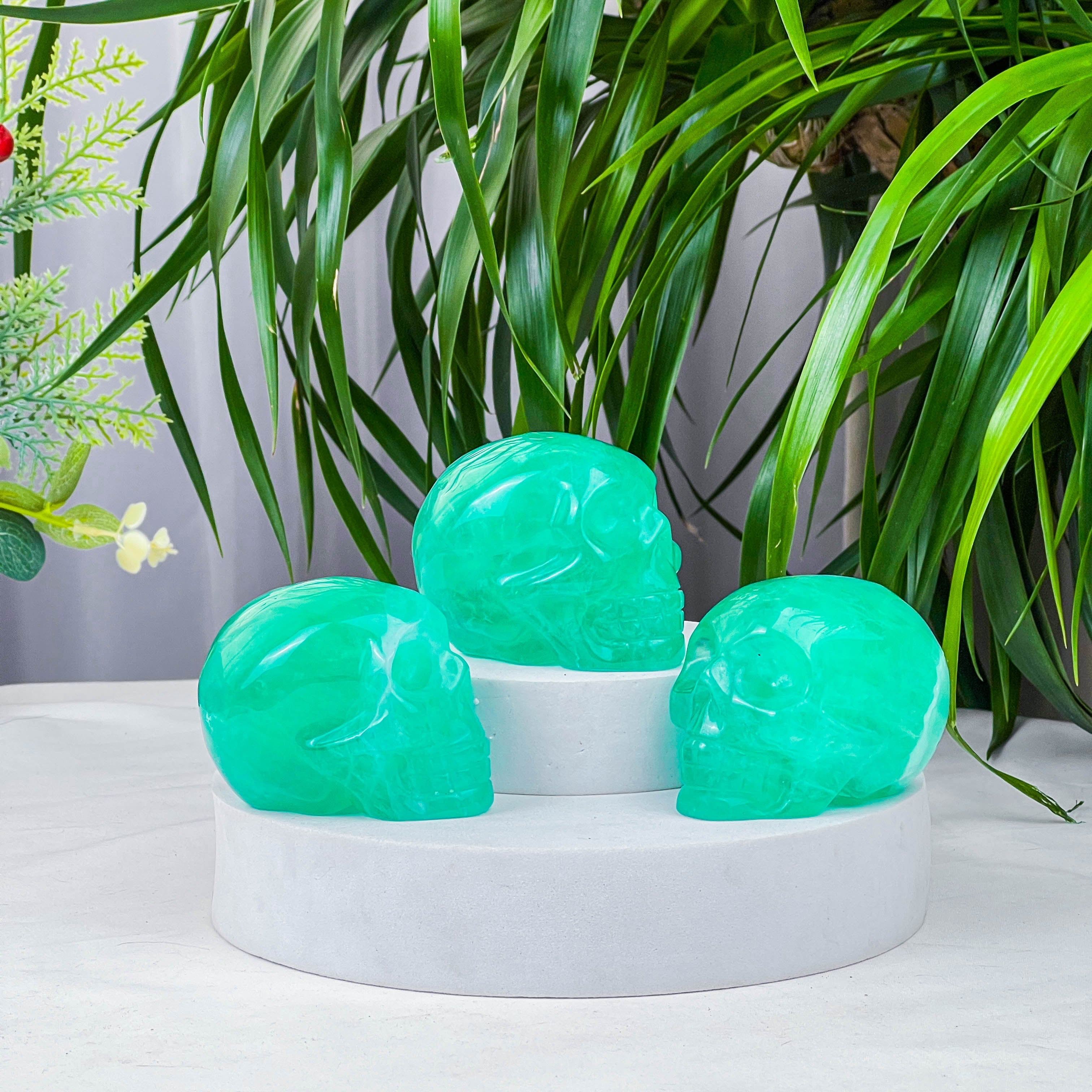 green fluorite skulls