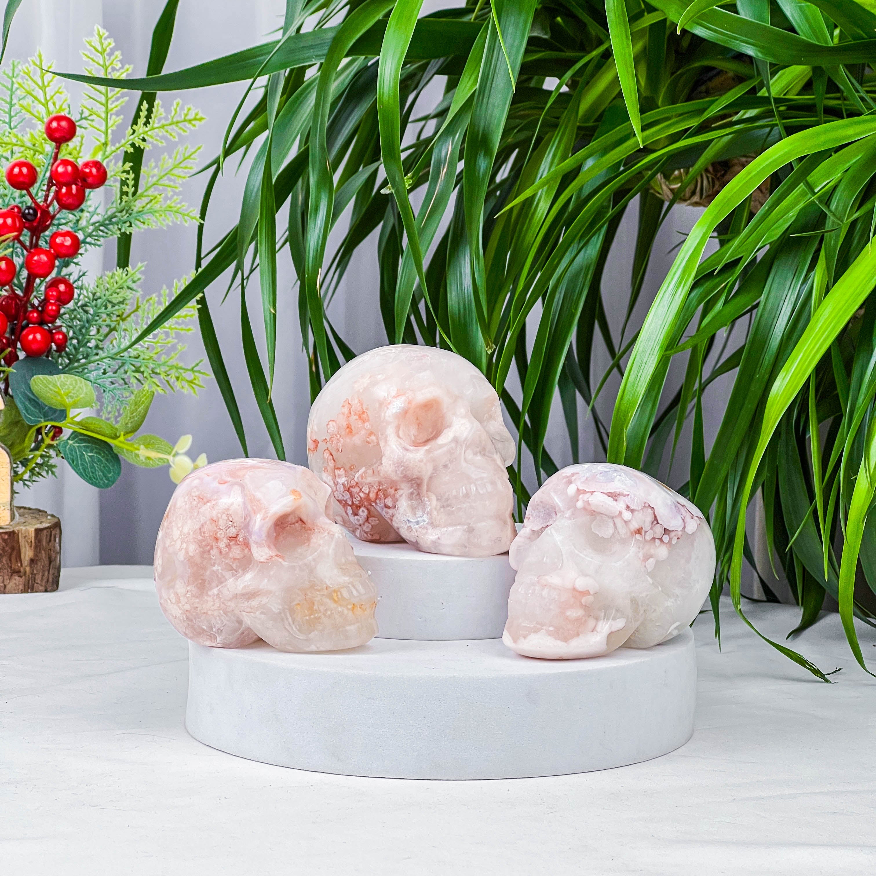 flower agate skull