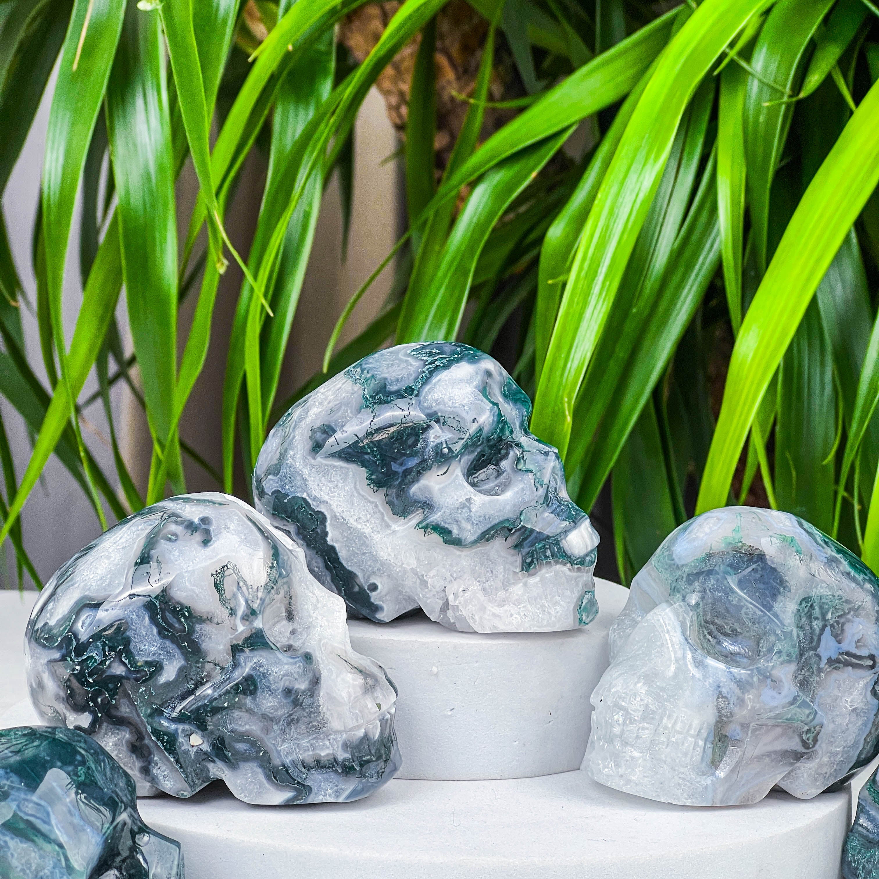 moss agate skull