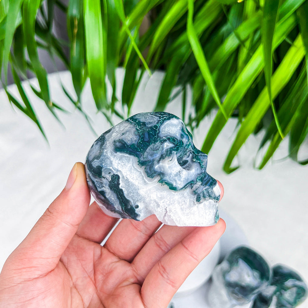 moss agate skull