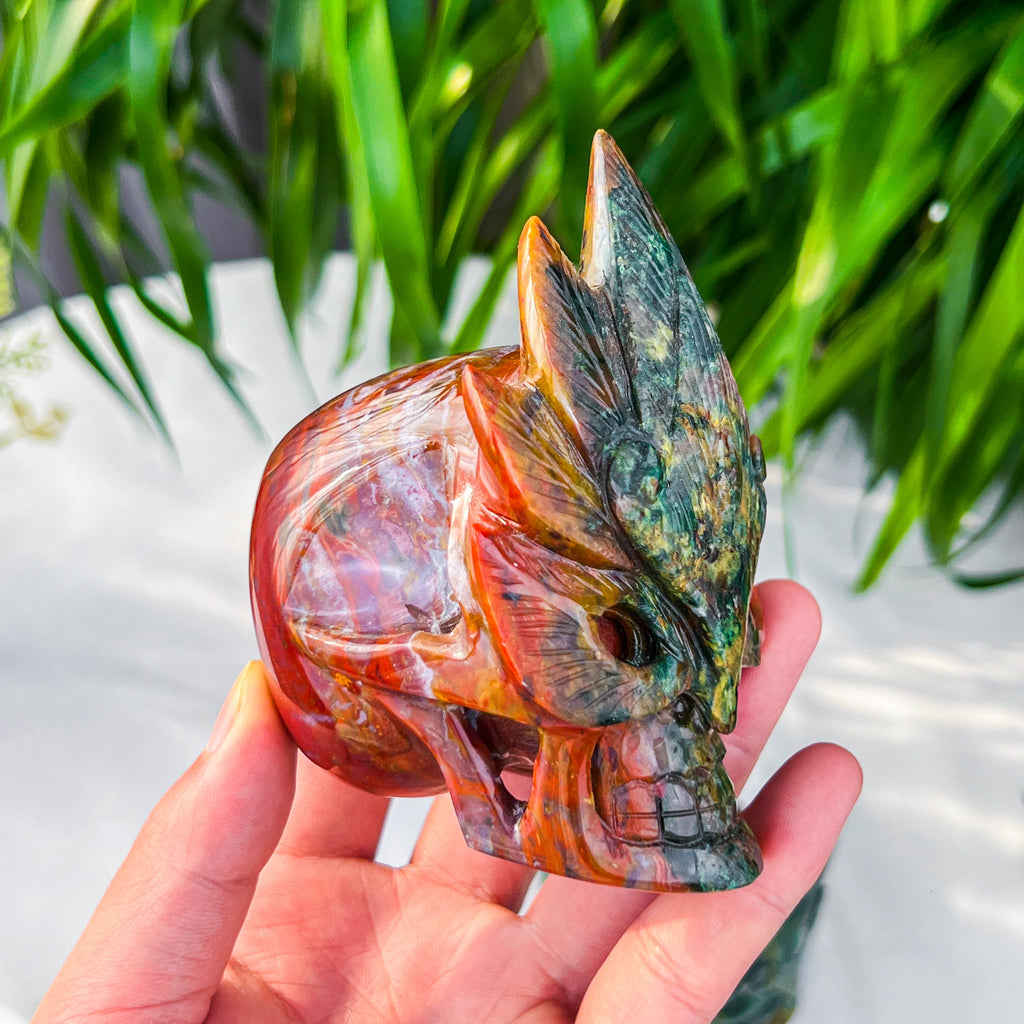 ocean jasper skull with mask