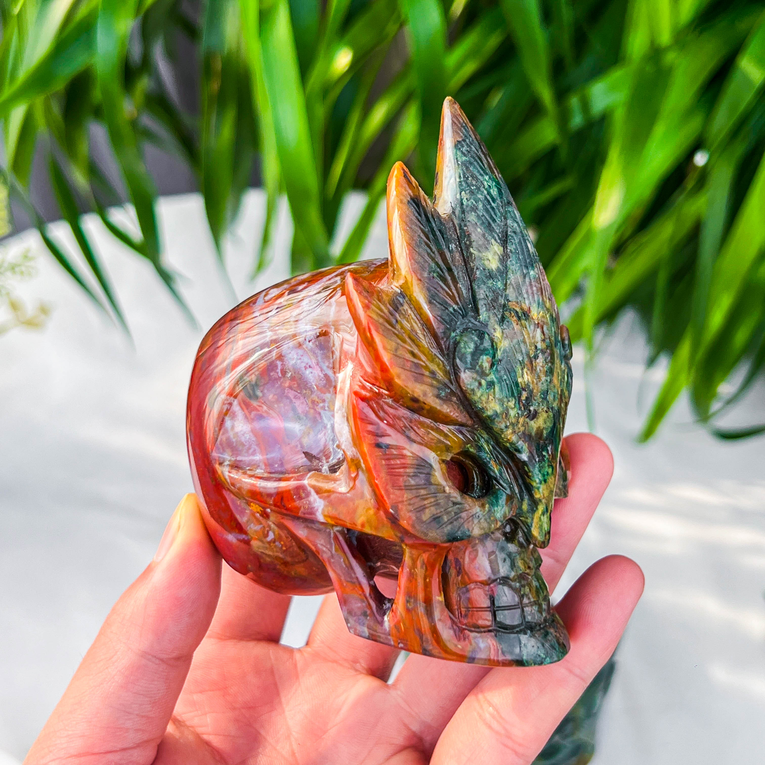 ocean jasper skull with mask