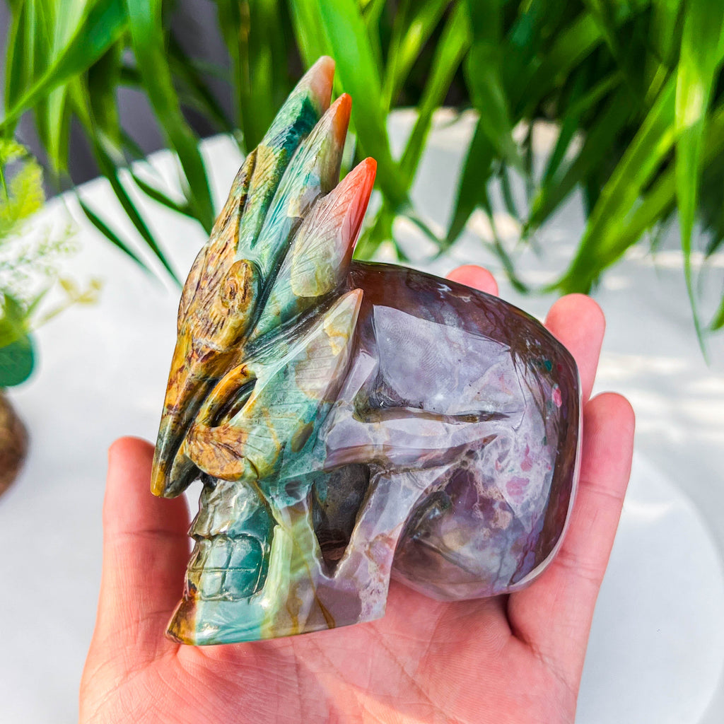 ocean jasper skull with mask