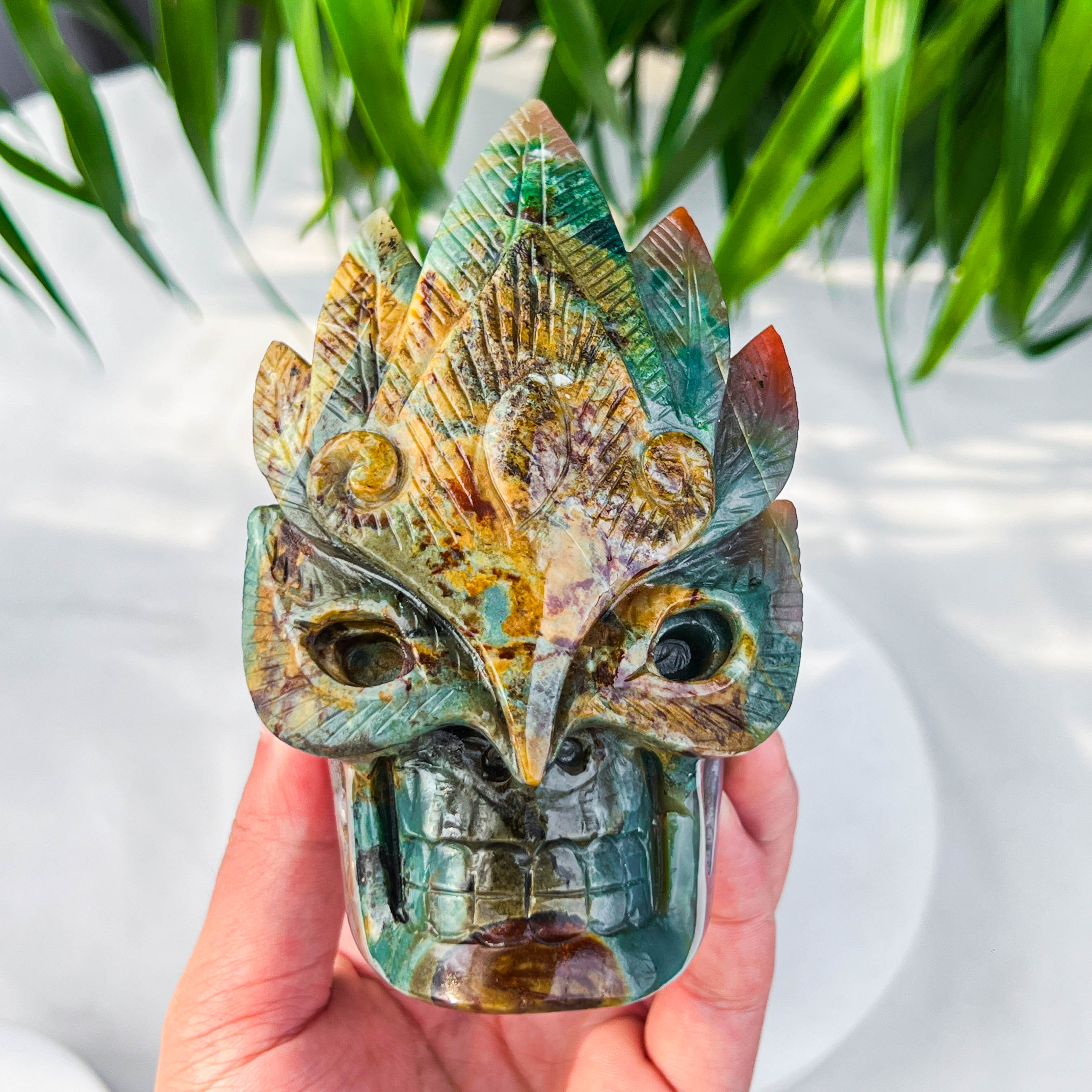 ocean jasper skull with mask