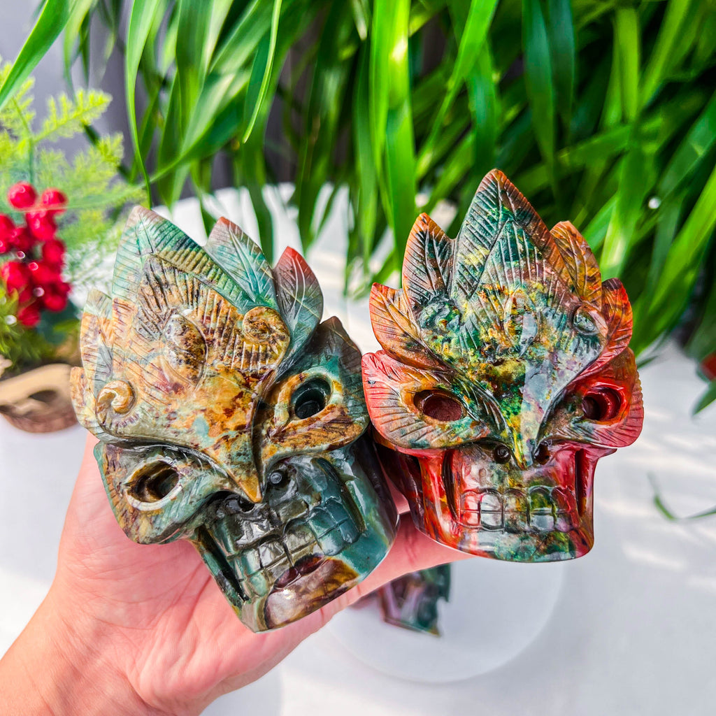 ocean jasper skull with mask